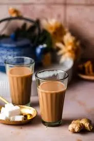 Two glasses of freshly brewed Adrak Chai with ginger at Chai on 34, Edmonton