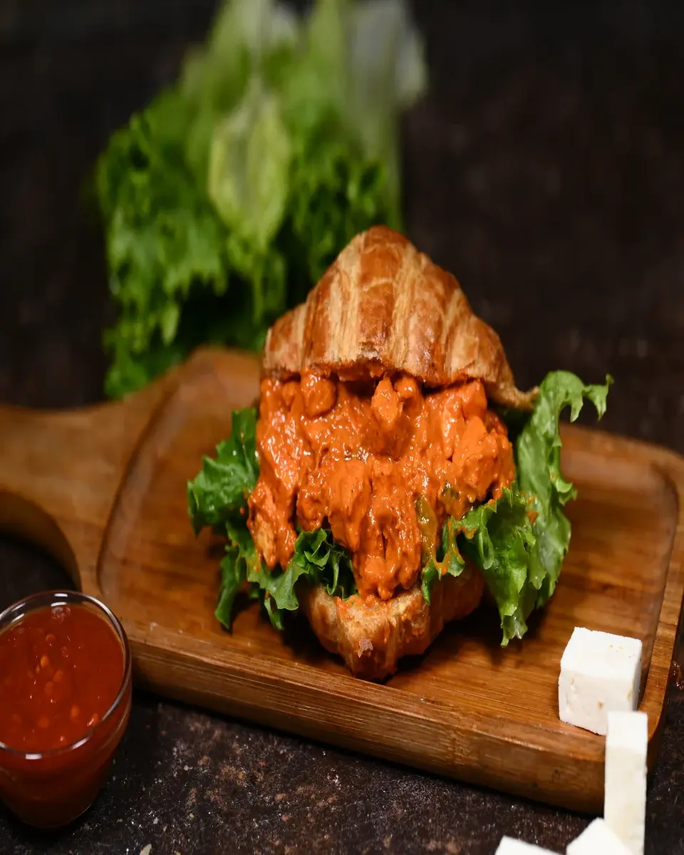 Tikka Twist croissant filled with spiced paneer tikka at Chai on 34, Edmonton
